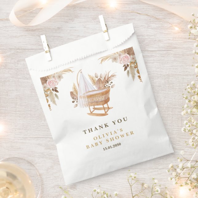 White Cute Watercolor Flower Baby Shower  Favor Bag (Clipped)