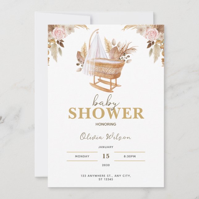 White Cute Watercolor Flower Baby Shower Invitation (Front)