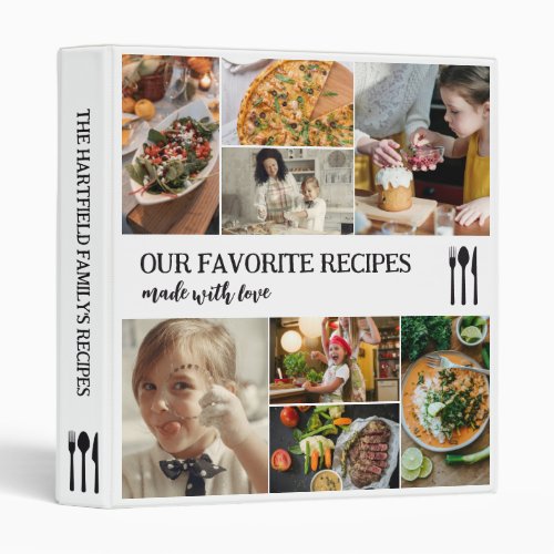 White Cutlery Photo Collage Family Recipes 3 Ring Binder