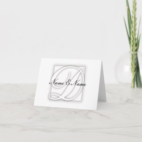 White D Monogram Blank Note Card