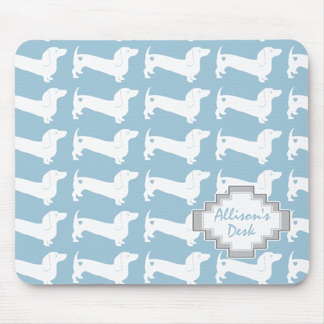 White Dachshund Dog Pattern Mouse Pad (Front)