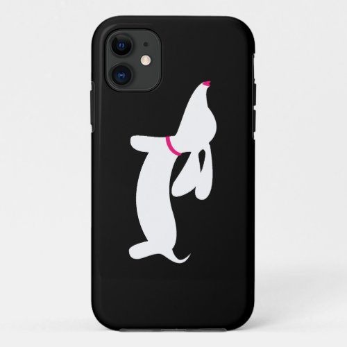 White Dachshund  Pink Nose on Black iPhone 11 Case