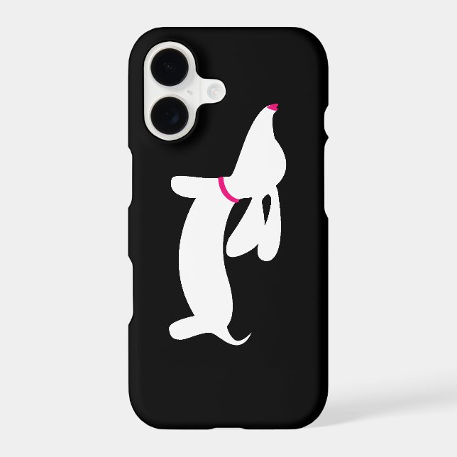 White Dachshund + Pink Nose on Black Case-Mate iPhone Case