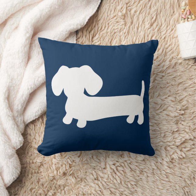 White Dachshund Puppy on Navy Pillow Medium (Blanket)