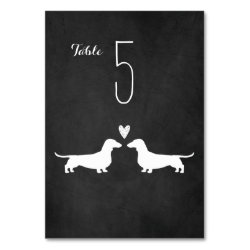 White Dachshund Silhouettes Wedding Reception Table Number
