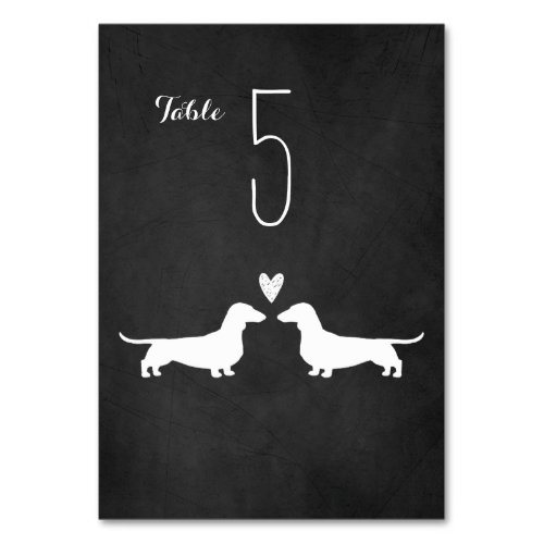 White Dachshund Silhouettes Wedding Reception Table Number