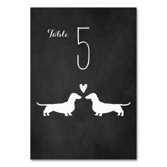 White Dachshund Silhouettes Wedding Reception Table Number (Front)