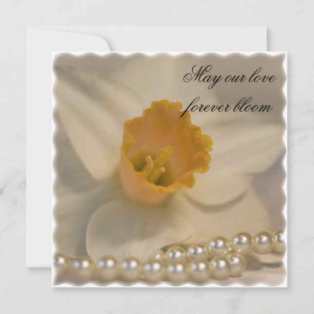 White Daffodil and Pearls Wedding Invitation (Front)