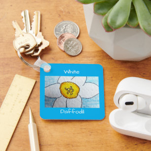 White Daffodil Azure Blue Keychain