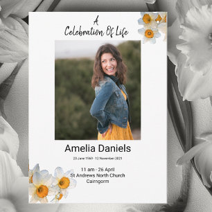 White Daffodil Celebration Of Life Photo Card