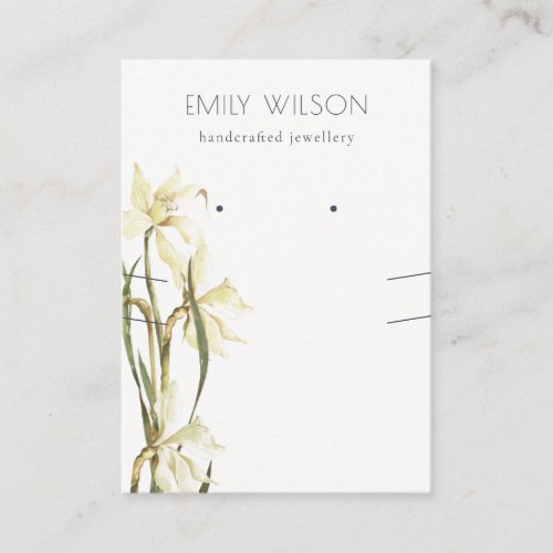 White Daffodil Floral Earring Necklace Display Business Card