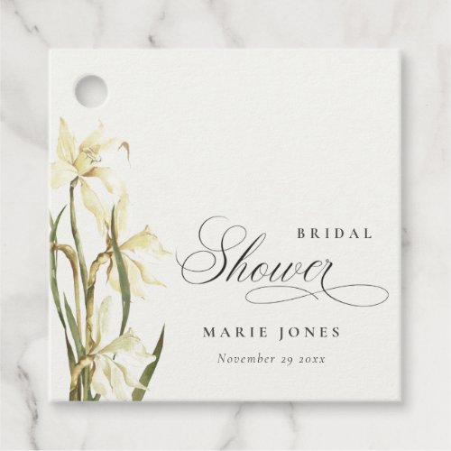 White Daffodil Floral Watercolor Bridal Shower Favor Tags