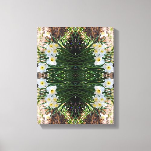  White Daffodil Flowers By Brook Abstract Canvas Print