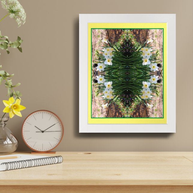  White Daffodil Flowers By Brook Abstract Framed Art (Table Top)