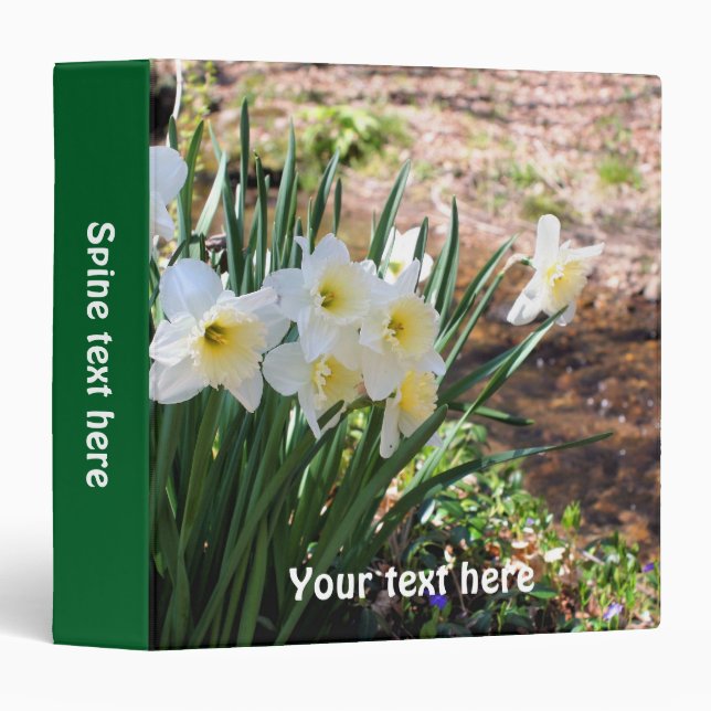  White Daffodil Flowers By Brook Personalized 3 Ring Binder (Front/Spine)