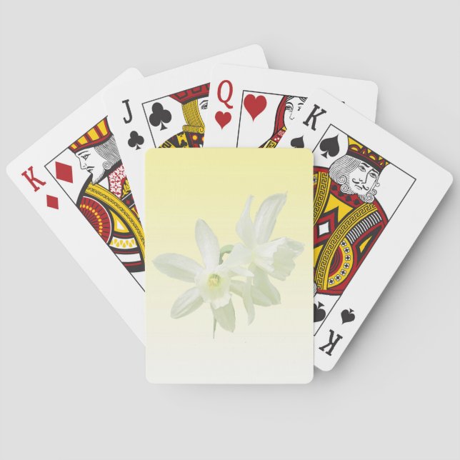 White Daffodil Flowers on Yellow Playing Cards (Back)