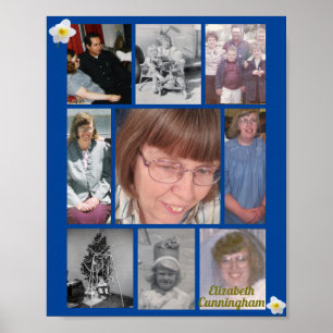 White Daffodil Loving Memory 9 Photo Memorial Poster