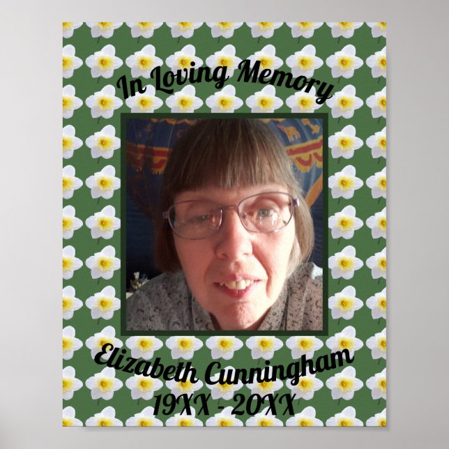 White Daffodil Loving Memory Square Photo Memorial Poster (Front)