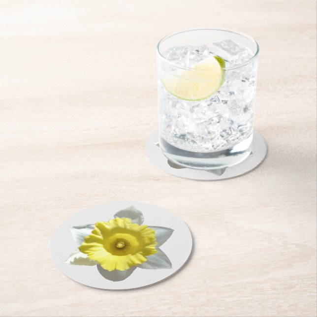 White Daffodil Paper Coaster (Insitu)