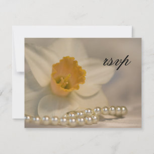 White Daffodil Pearls Wedding RSVP Response Card