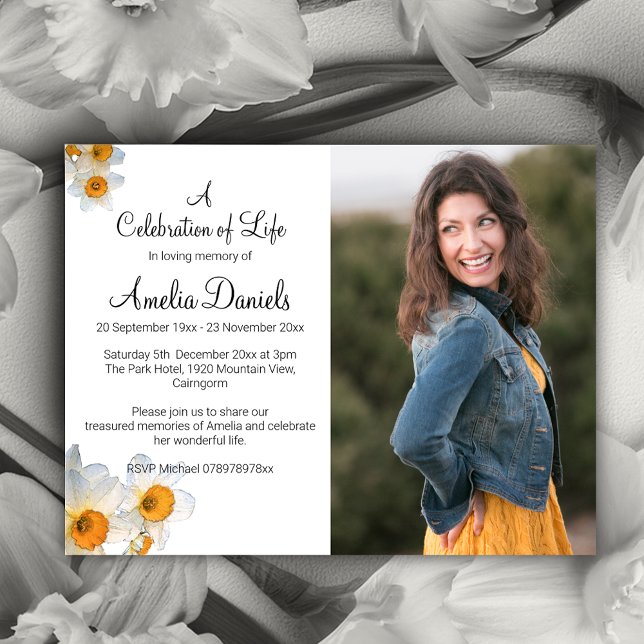 White Daffodil Photo In Loving Memory Card (Creator Uploaded)