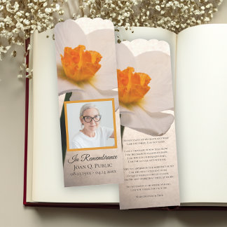 White Daffodil Spring Funeral Memorial Prayer Card Bookmarks