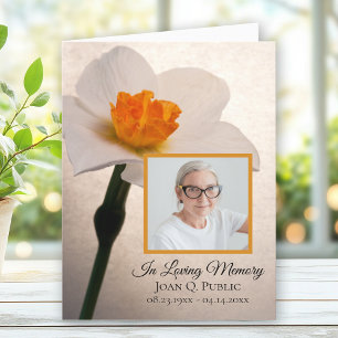 White Daffodil Spring Funeral Memorial Sympathy Letterpress Thank You Card
