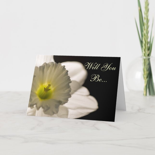 White Daffodil Will You Be My Bridesmaid Invitation (Front)
