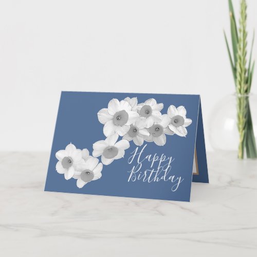 White Daffodils Against Blue Color Background Card
