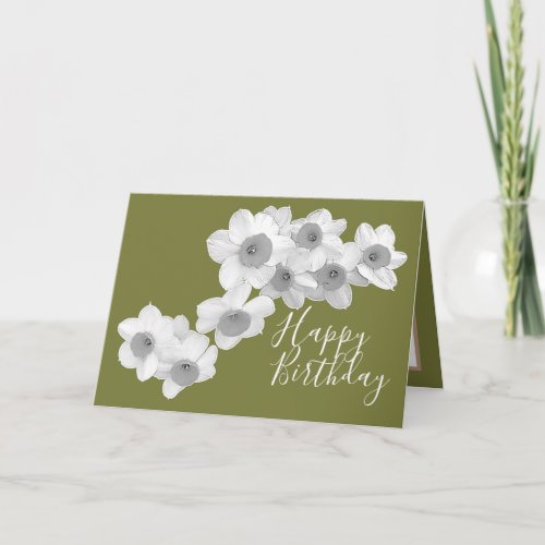 White Daffodils Against Geen Color Background Card