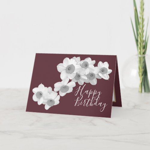 White Daffodils Against Port Color Background Card