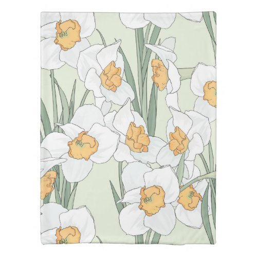 White daffodils gentle illustration duvet cover