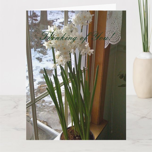 White Daffodils in Window Customized Greeting Card (Front)