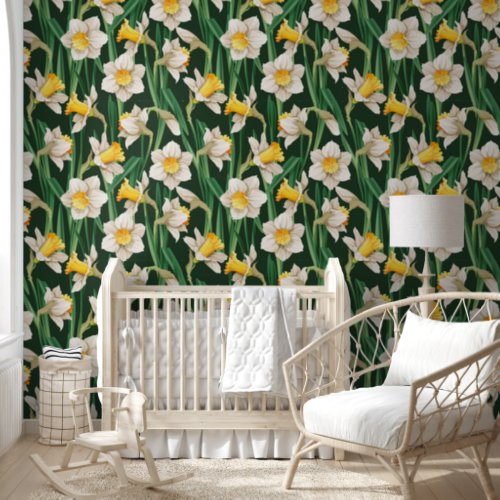 White Daffodils Pattern Wallpaper