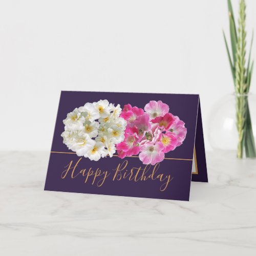 White Daffodils Pink Roses Floral Bouquet Birthday Card