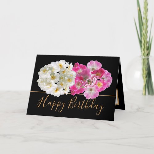 White Daffodils Pink Roses Floral Bouquet Birthday Card