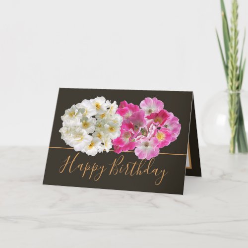 White Daffodils Pink Roses Floral Bouquet Birthday Card