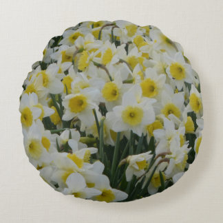 White Daffodils  Round Pillow