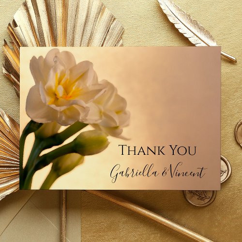 White Daffodils Spring Wedding Flat Thank You Note