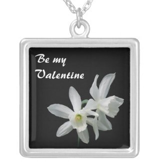 White Daffodils Valentine Silver Plated Necklace