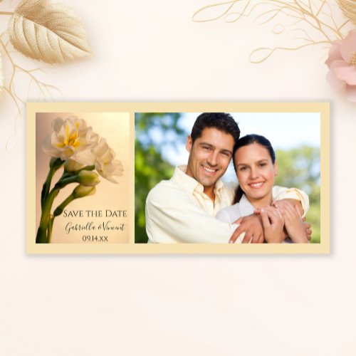 White Daffodils Wedding Save the Date Photo Card