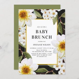 White Dahlia and Spirea Botanical Baby Brunch Invitation