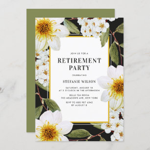 White Dahlia and Spirea Botanical Retirement Party Invitation