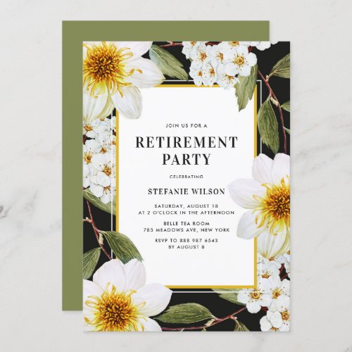 White Dahlia and Spirea Botanical Retirement Party Invitation