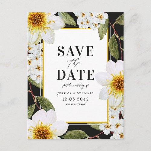 White Dahlia and Spirea Botanical Save The Date Announcement Postcard