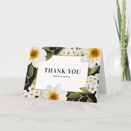 White Dahlia and Spirea Botanical Wedding Thank You Card