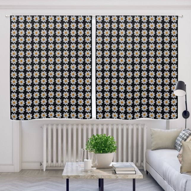 White Dahlia Bloom Floral Pattern Blackout Curtains (Living Room)