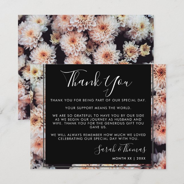 WHITE DAHLIA FLORAL ELEGANT THANK YOU INVITATION (Front/Back)