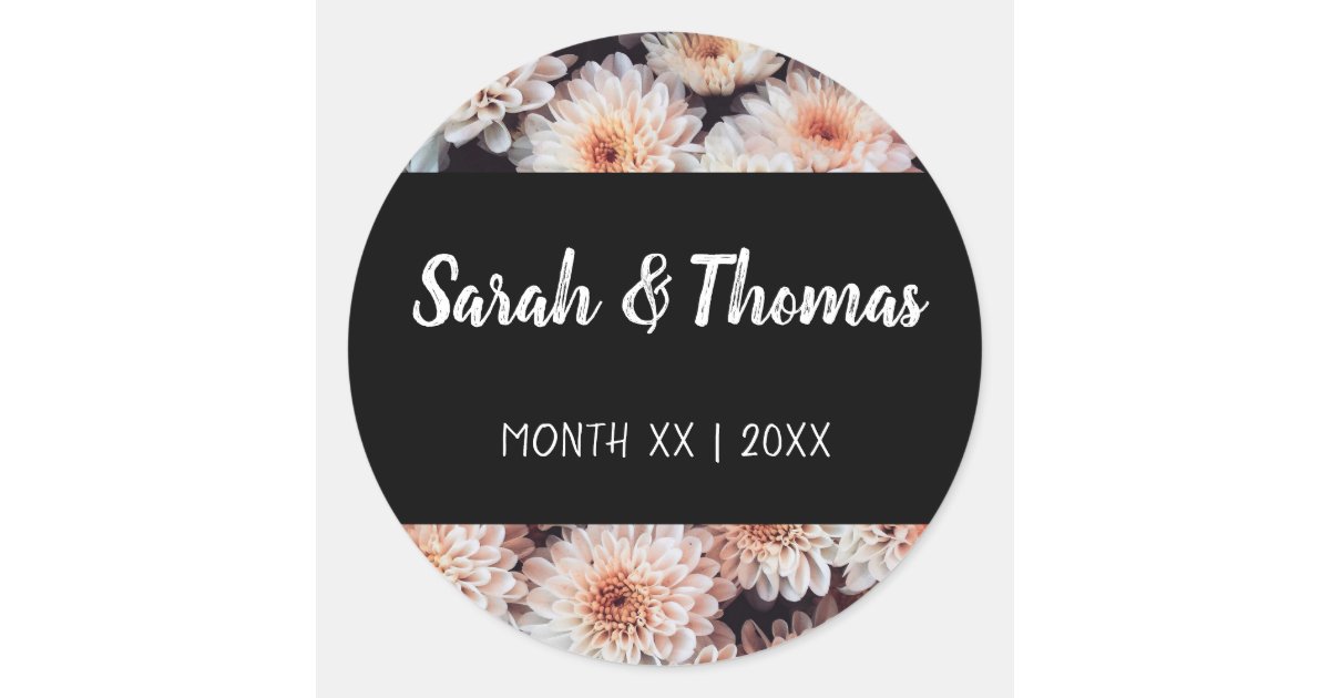 WHITE DAHLIA FLORAL ELEGANT WEDDING CLASSIC ROUND STICKER | Zazzle