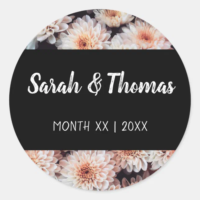 WHITE DAHLIA FLORAL ELEGANT WEDDING CLASSIC ROUND STICKER | Zazzle